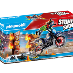 Stuntshow Pilote de moto et mur de feu