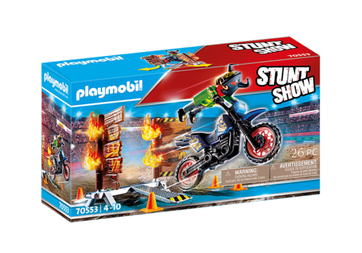 Stuntshow Pilote de moto et mur de feu