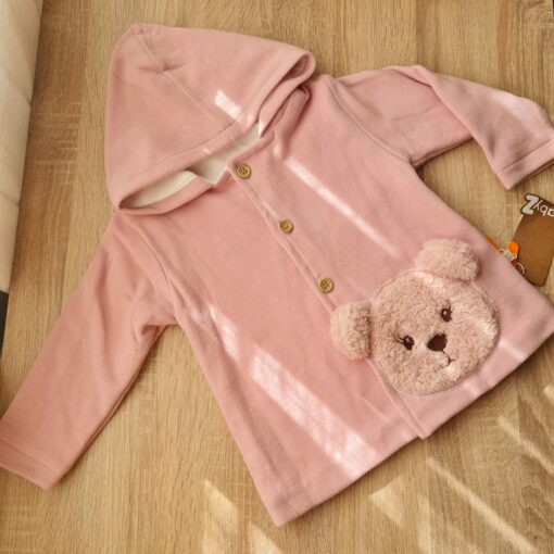 Manteau bébé à capuche ourson rose
