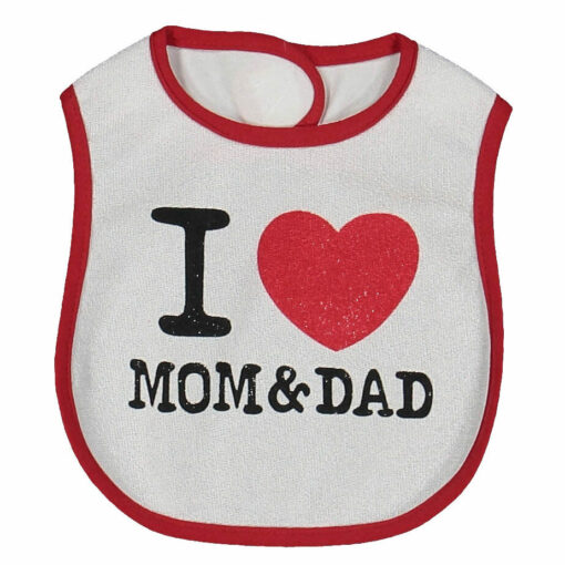 Bavoir bébé "i love mom & dad" en coton plastifié