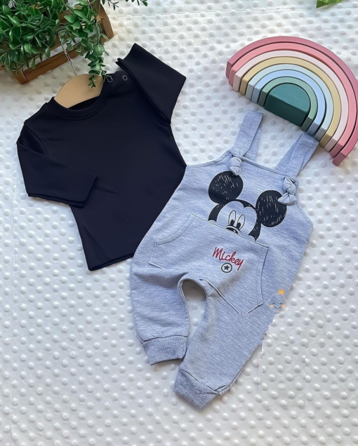 combinaison bébé avec pull gris - Mickey
