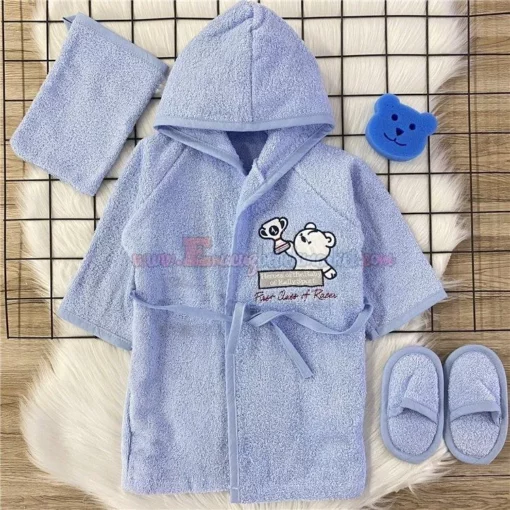 Peignoir à capuche en Bleu + accessoires - Babydo