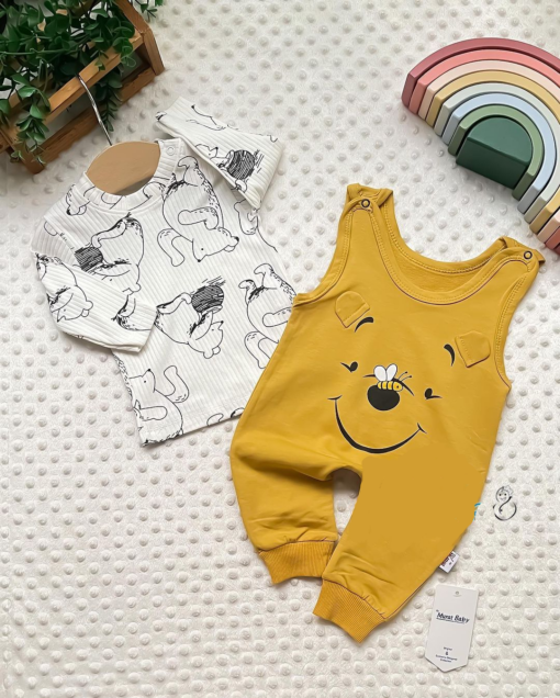 Tenue salopette bébé avec pull jaune- Winnie the pooh