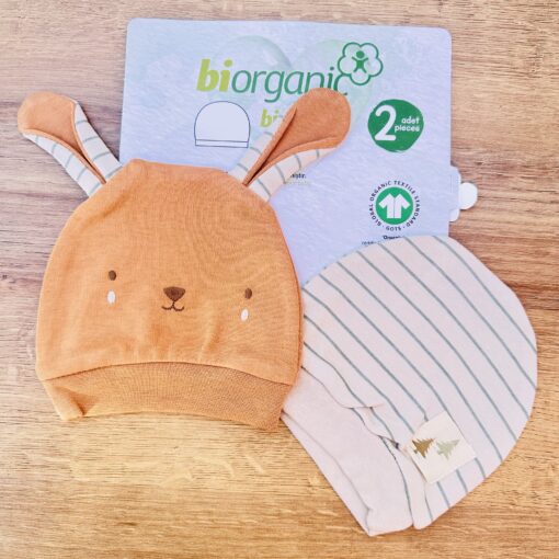 Lot de 2 bonnets beiges coton organique - Biorganic